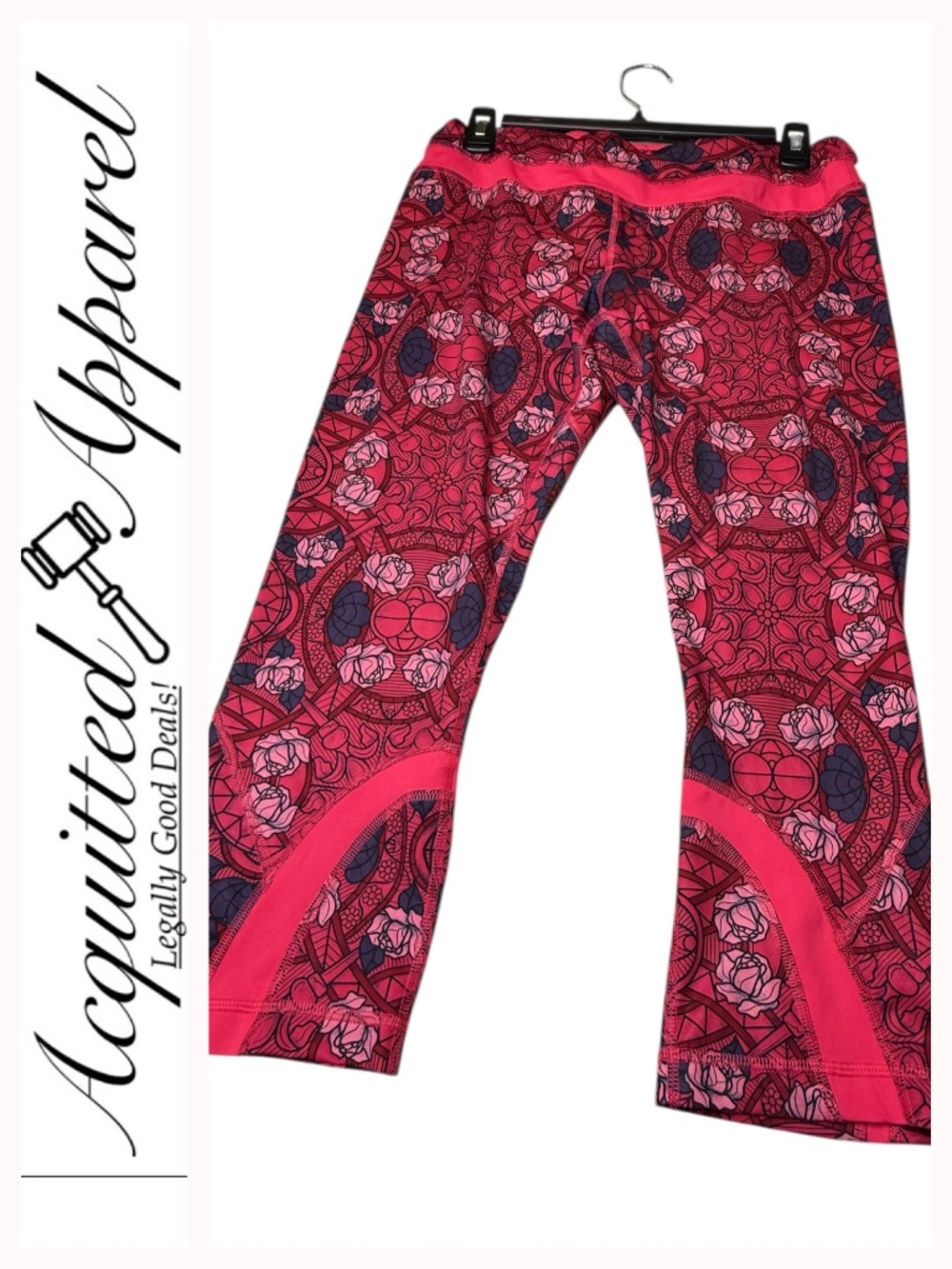 Lululemon Pink Roses Floral Masaic Capri Leggings Size 10